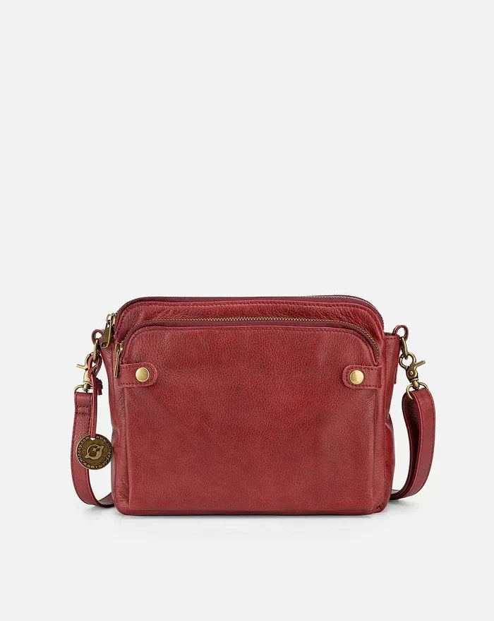 Leather Crossbody Shoulder Bag - PremierSatchel-Red-Nora Luxe