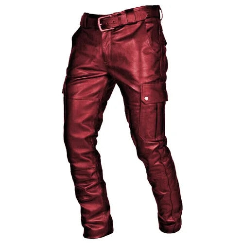 Leather Men's Motorcycle Trousers - Diego-Red-S-Nora Luxe