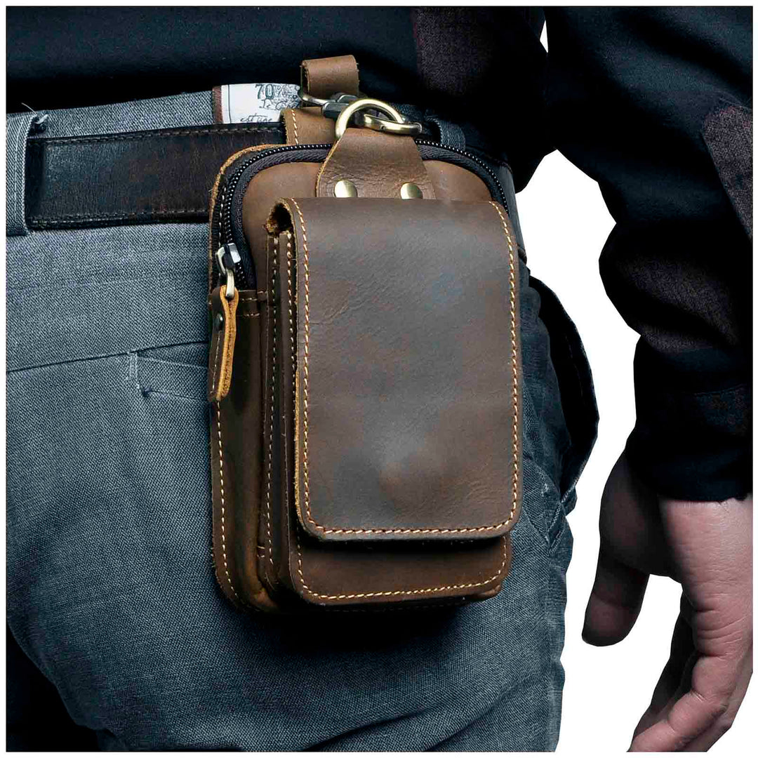 LeatherGuard Pro Men's Hip Bag-Dark Brown-Nora Luxe