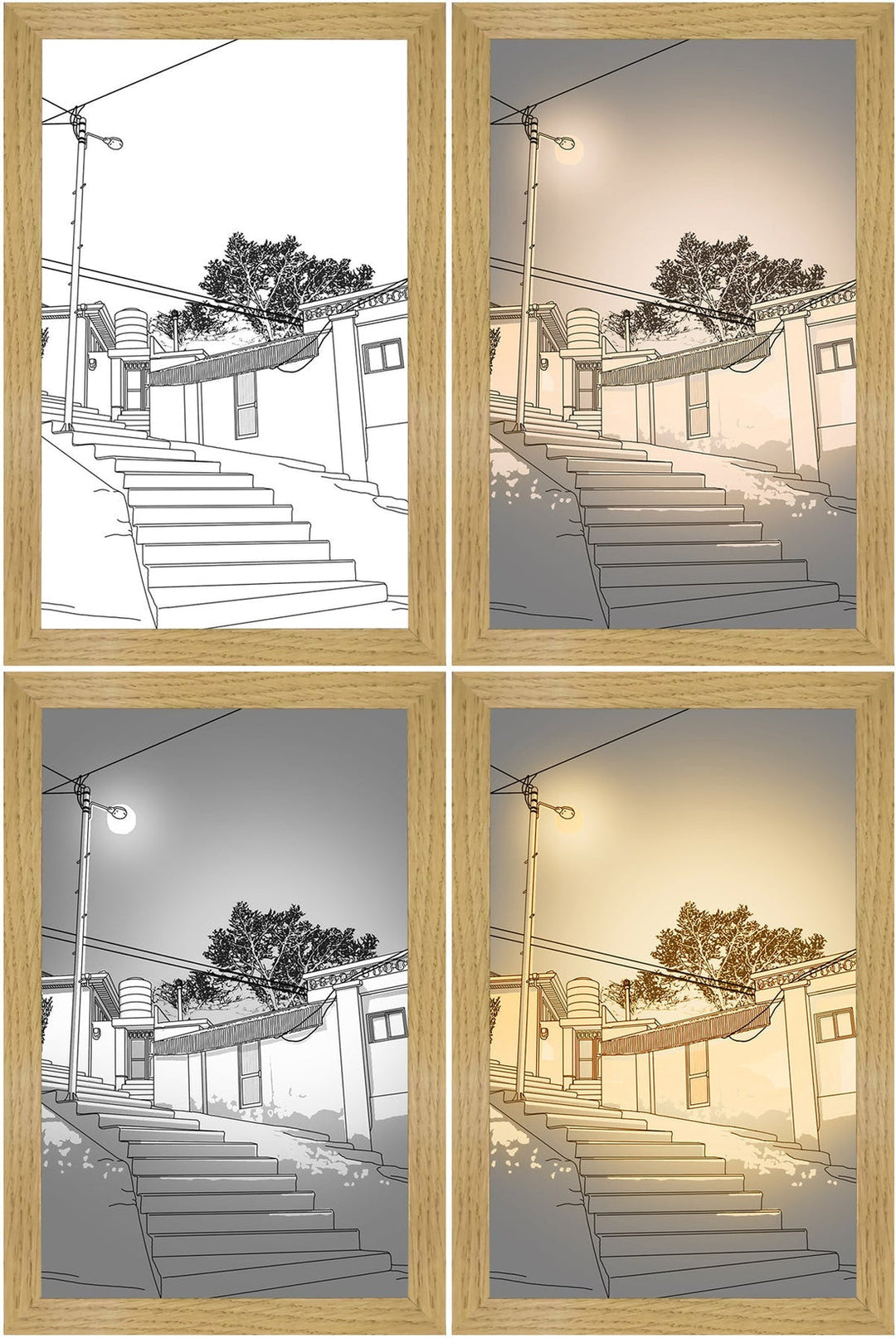 LED Lighting Painting – Luminza-Steps under street lighting-23x17cm-The Livary