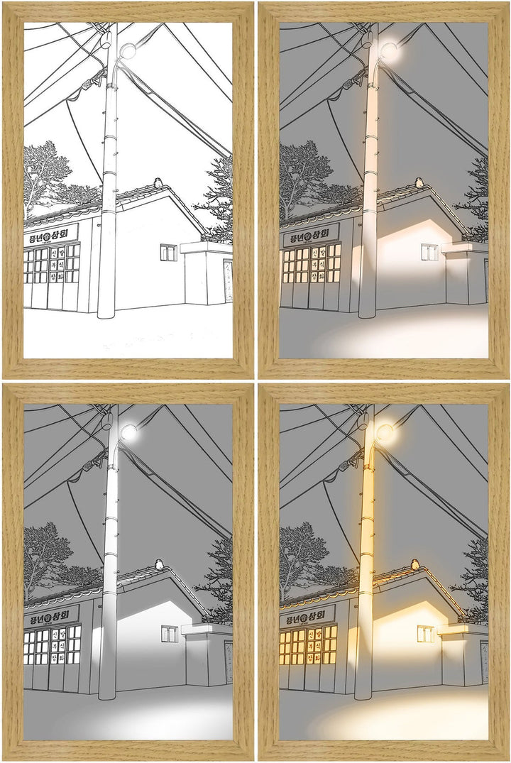LED Lighting Painting – Luminza-Sunset and street lighting-23x17cm-The Livary