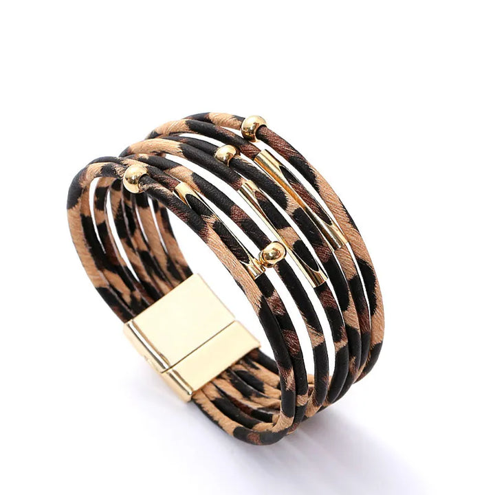 Leopard Leather Bracelet | Multi-Layer Fashion Jewellery-Nora Luxe