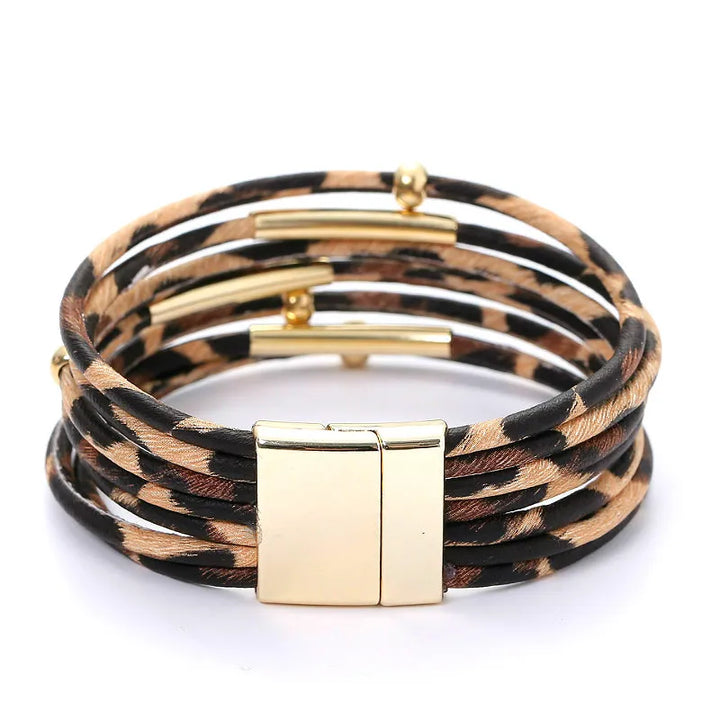 Leopard Leather Bracelet | Multi-Layer Fashion Jewellery-Nora Luxe
