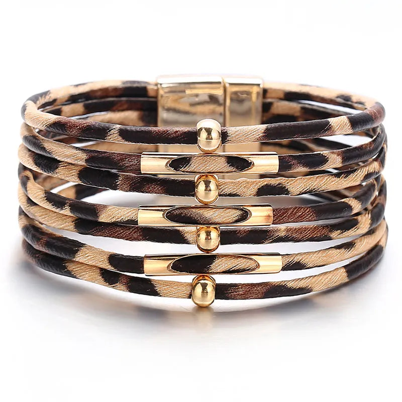 Leopard Leather Bracelet | Multi-Layer Fashion Jewellery-Nora Luxe