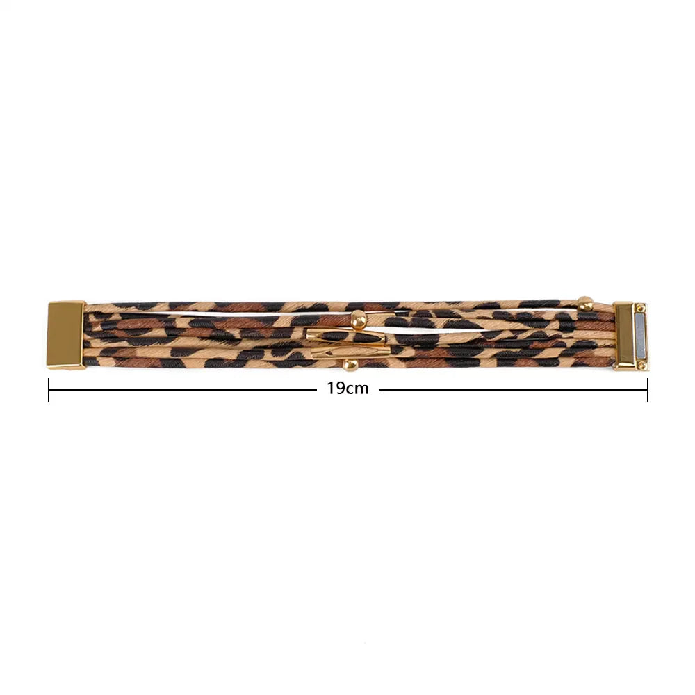 Leopard Leather Bracelet | Multi-Layer Fashion Jewellery-Nora Luxe