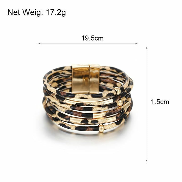Leopard Leather Bracelet | Multi-Layer Fashion Jewellery-Nora Luxe