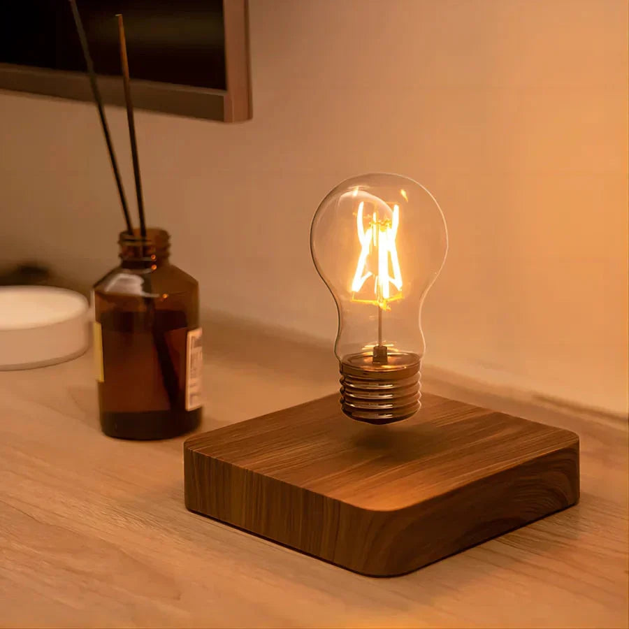Levitating Light Bulb with Walnut Wood Base - LevitaLux-Square-Nora Luxe