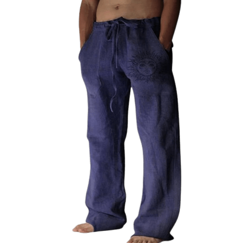 Light & comfortable men's summer trousers made of linen – Nilo-Blue-S-Nora Luxe