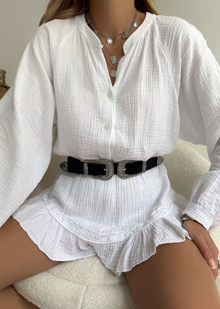 Light cotton set with blouse & ruffled shorts – Leora-Nora Luxe