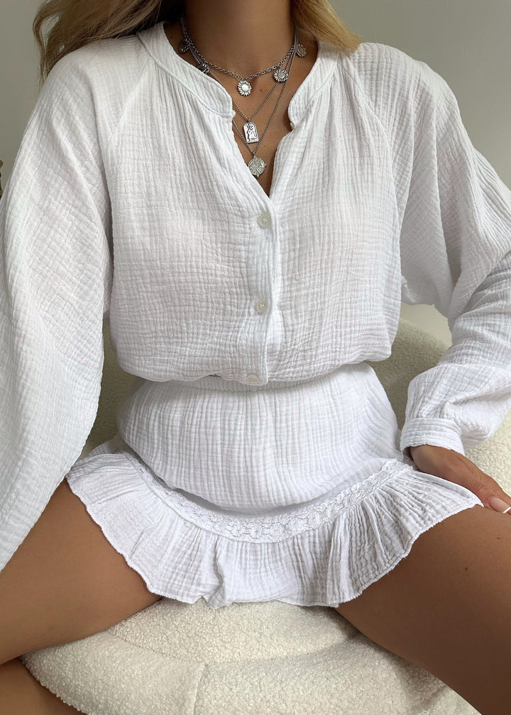 Light cotton set with blouse & ruffled shorts – Leora-Nora Luxe