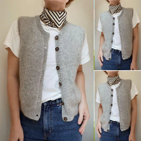Light Gray Sleeveless Ladies' Cardigan - Celeste-S-Nora Luxe