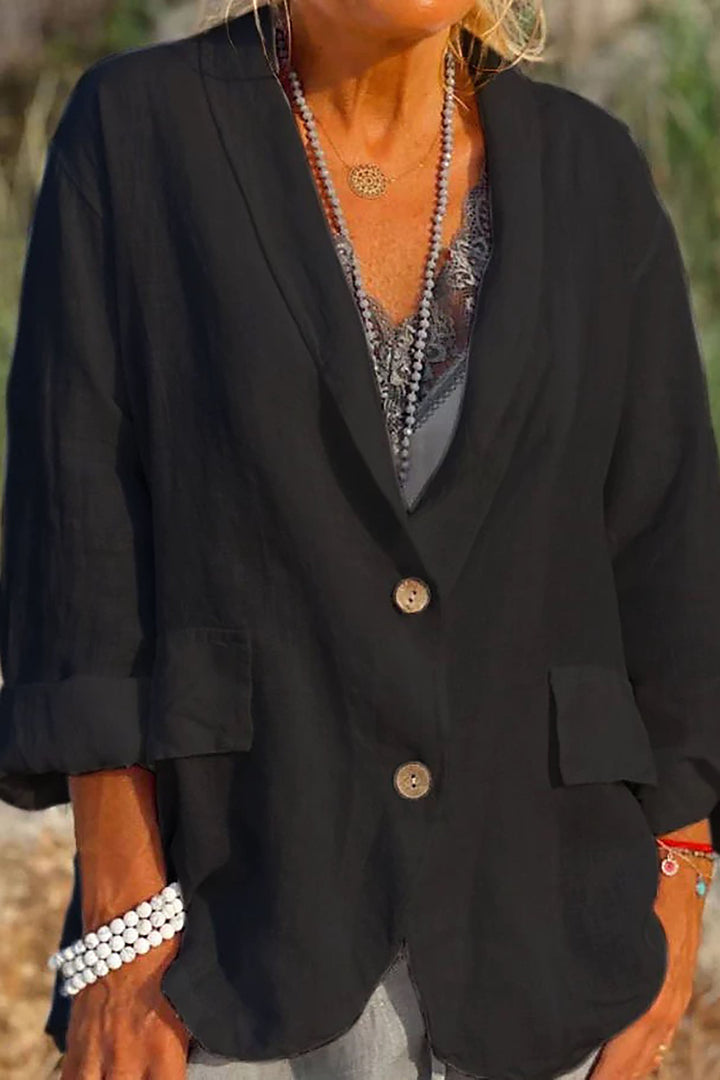 Light linen blazer for women with buttons – Clara-Black-S-Nora Luxe