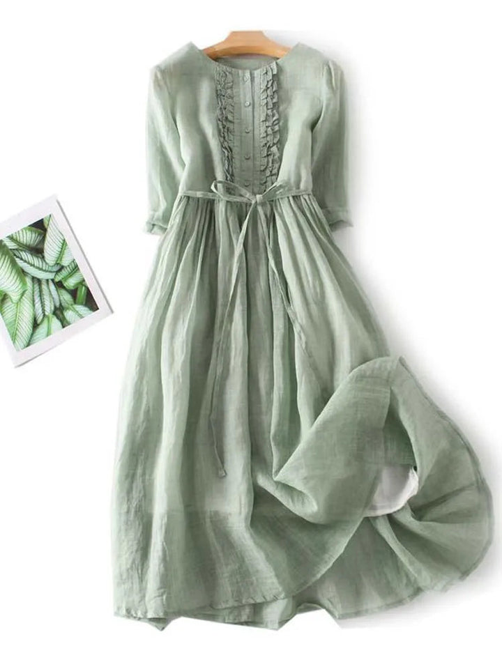 Light Linen Dress with Pleat Detail - Sofia-Green-M-The Livary