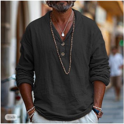 Light Linen Henley Shirt for Men – Jonas-Black-S-Nora Luxe