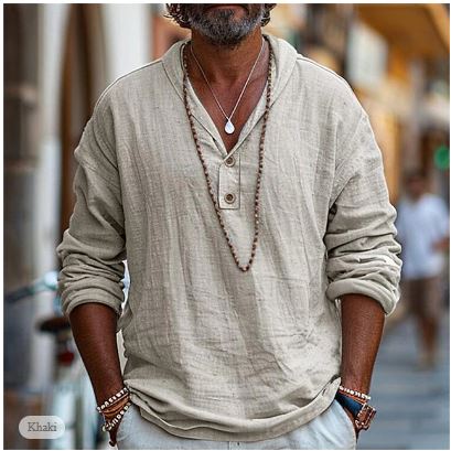 Light Linen Henley Shirt for Men – Jonas-Blue-S-Nora Luxe