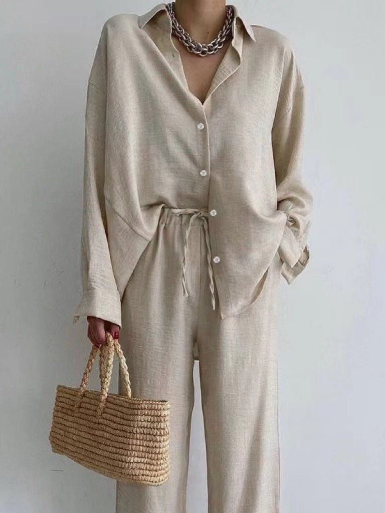 Light Linen Set for Women - Simone-S-Beige-Nora Luxe
