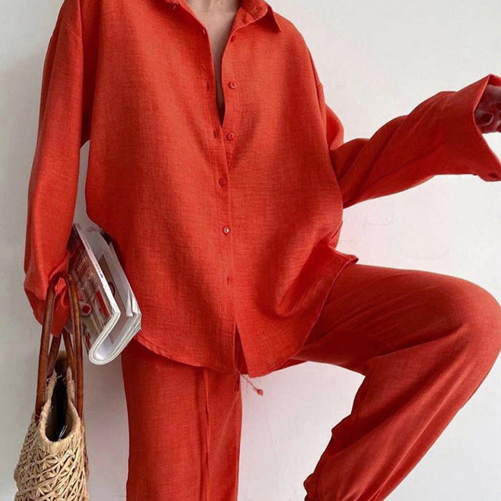 Light Linen Set for Women - Simone-S-Orange-Nora Luxe
