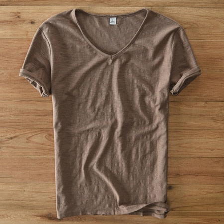 Light Linen V-Neck Shirt for Men – Breathable & Summery – Thilo-Brown-M-Nora Luxe