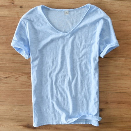 Light Linen V-Neck Shirt for Men – Breathable & Summery – Thilo-Light blue-M-Nora Luxe