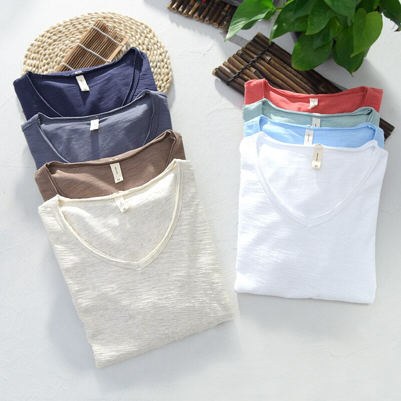 Light Linen V-Neck Shirt for Men – Breathable & Summery – Thilo-White-M-Nora Luxe