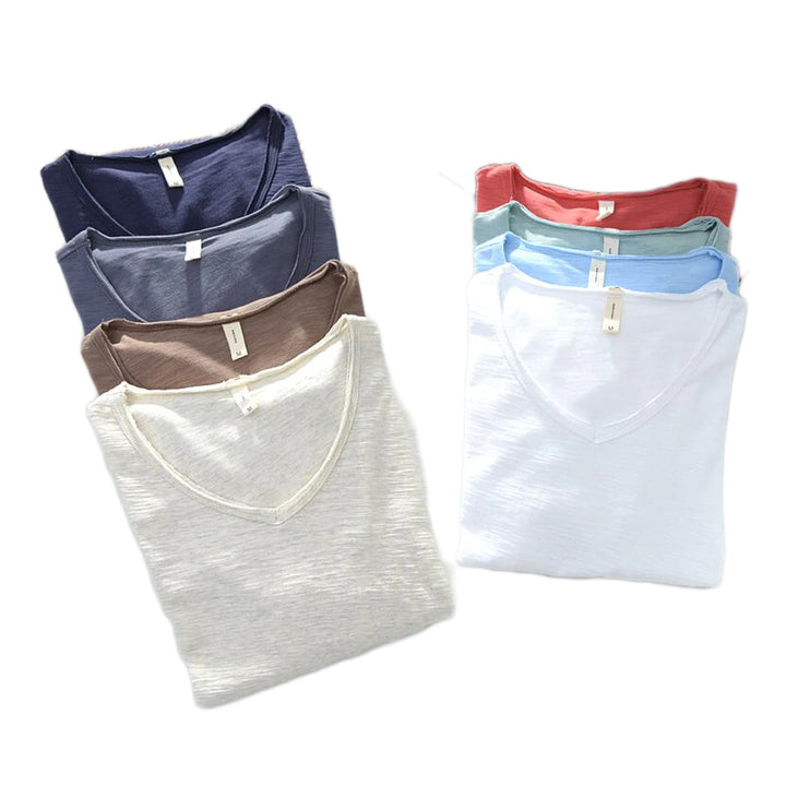 Light Linen V-Neck Shirt for Men – Breathable & Summery – Thilo-White-M-Nora Luxe