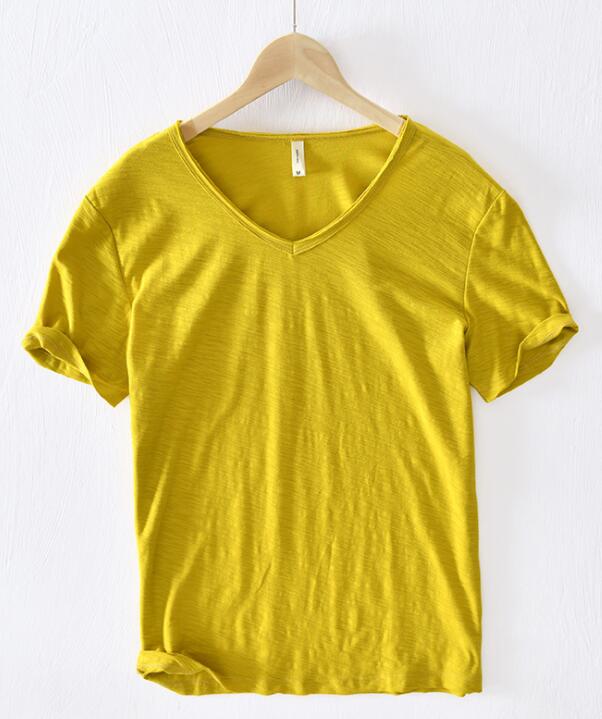 Light Linen V-Neck Shirt for Men – Breathable & Summery – Thilo-Yellow-M-Nora Luxe