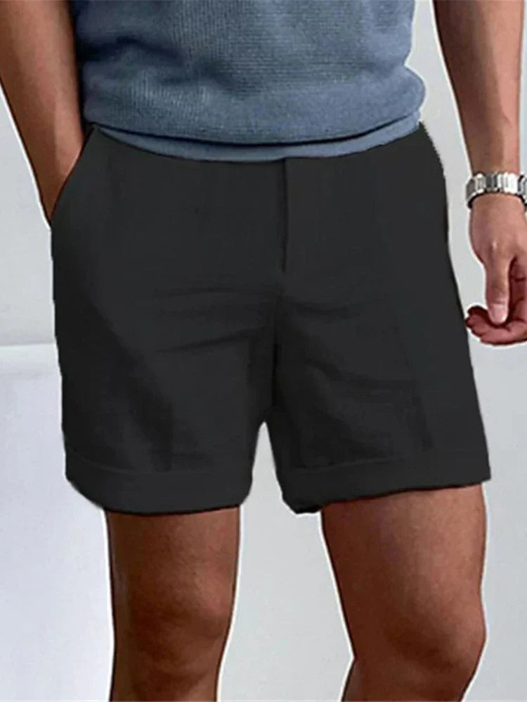 Light men's summer shorts made of linen with a relaxed fit - Jorin-Black-S-Nora Luxe