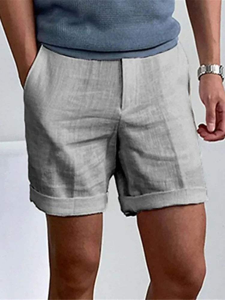Light men's summer shorts made of linen with a relaxed fit - Jorin-Gray-S-Nora Luxe