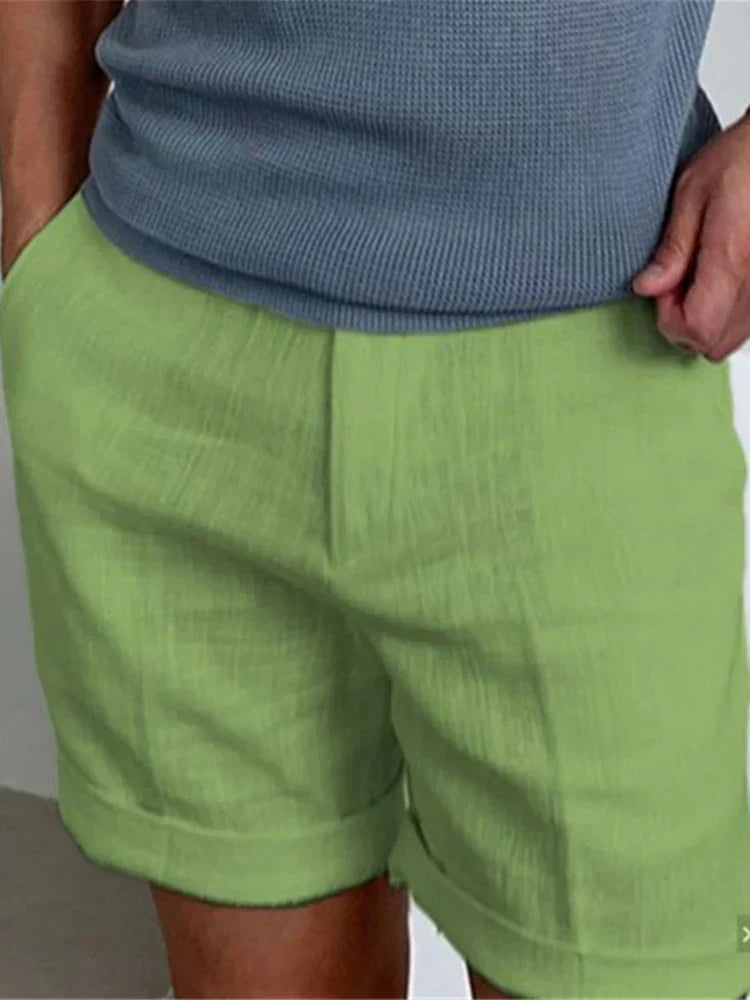 Light men's summer shorts made of linen with a relaxed fit - Jorin-Green-S-Nora Luxe