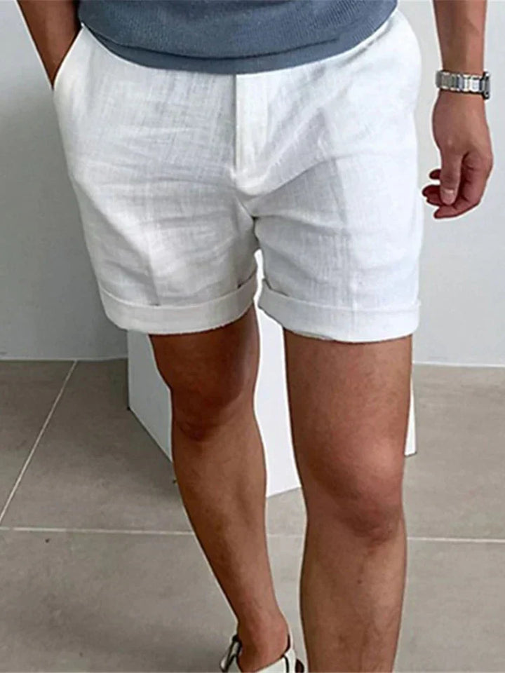 Light men's summer shorts made of linen with a relaxed fit - Jorin-White-S-Nora Luxe