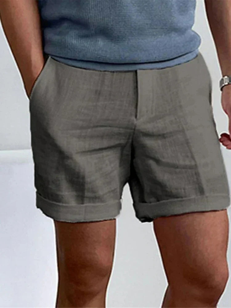 Light men's summer shorts made of linen with a relaxed fit - Jorin-White-S-Nora Luxe