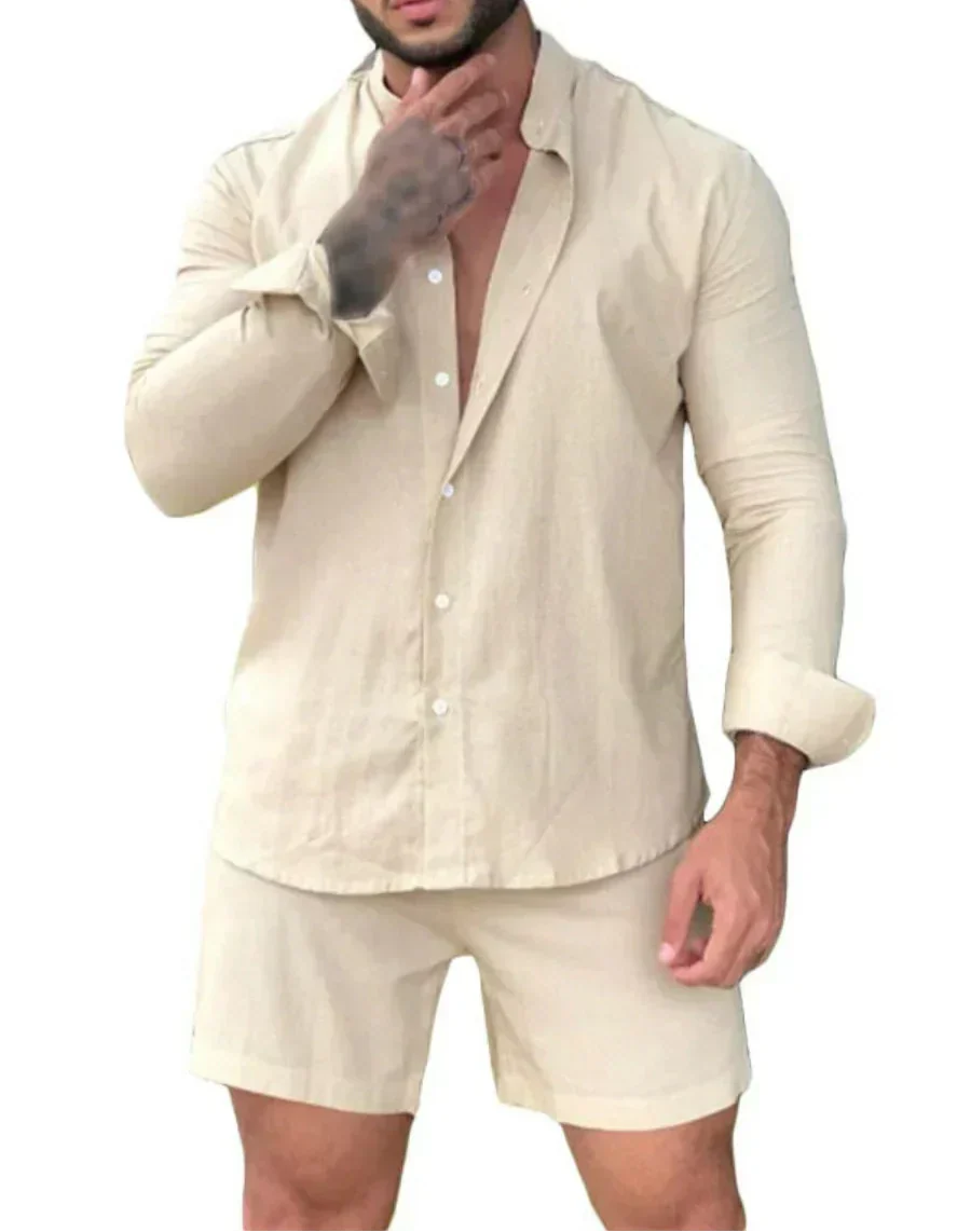 Light & Stylish 2-Piece Summer Set with Shirt & Shorts for Men – Marlo-Beige-S-Nora Luxe