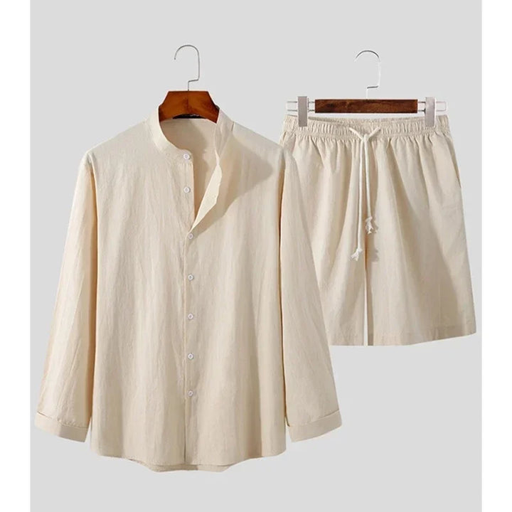 Light & Stylish 2-Piece Summer Set with Shirt & Shorts for Men – Marlo-Beige-S-Nora Luxe