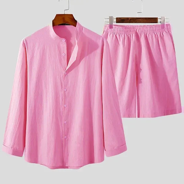 Light & Stylish 2-Piece Summer Set with Shirt & Shorts for Men – Marlo-Pink-S-Nora Luxe