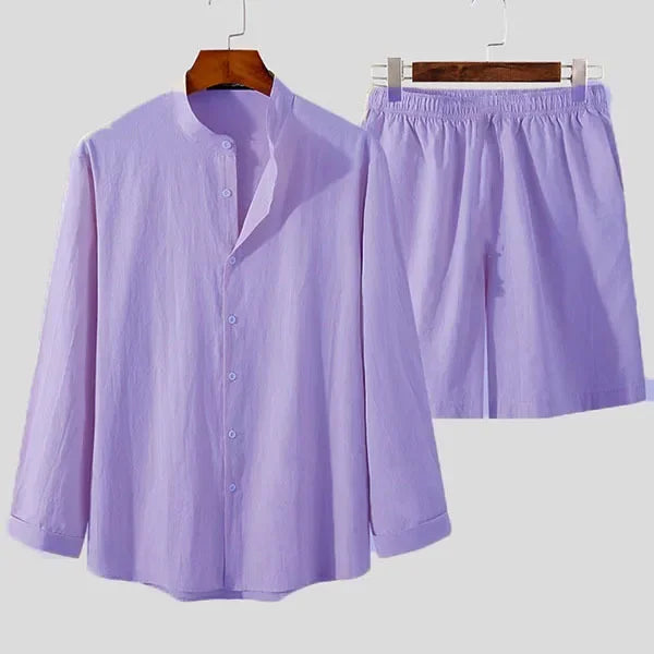 Light & Stylish 2-Piece Summer Set with Shirt & Shorts for Men – Marlo-Purple-S-Nora Luxe