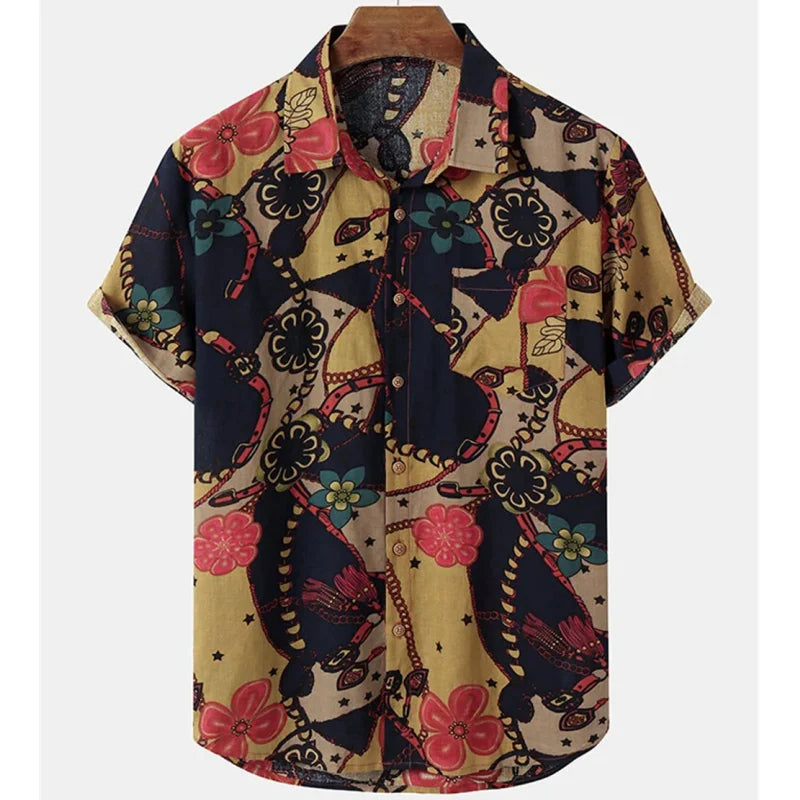 Light & Stylish Tropical Shirt with Floral Pattern for Men – Mateo-Black-Dark Brown-S-Nora Luxe