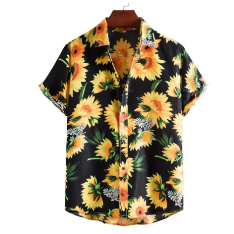 Light & Stylish Tropical Shirt with Floral Pattern for Men – Mateo-Black-Yellow-S-Nora Luxe