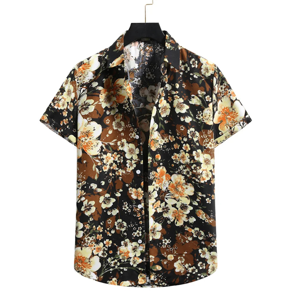 Light & Stylish Tropical Shirt with Floral Pattern for Men – Mateo-Brown-Black-S-Nora Luxe