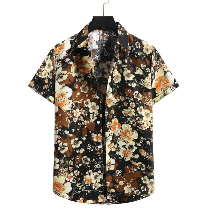 Light & Stylish Tropical Shirt with Floral Pattern for Men – Mateo-Brown-Black-S-Nora Luxe