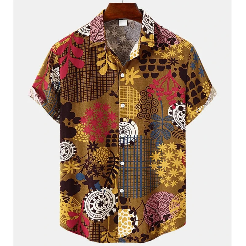 Light & Stylish Tropical Shirt with Floral Pattern for Men – Mateo-Dark Brown-Yellow-S-Nora Luxe