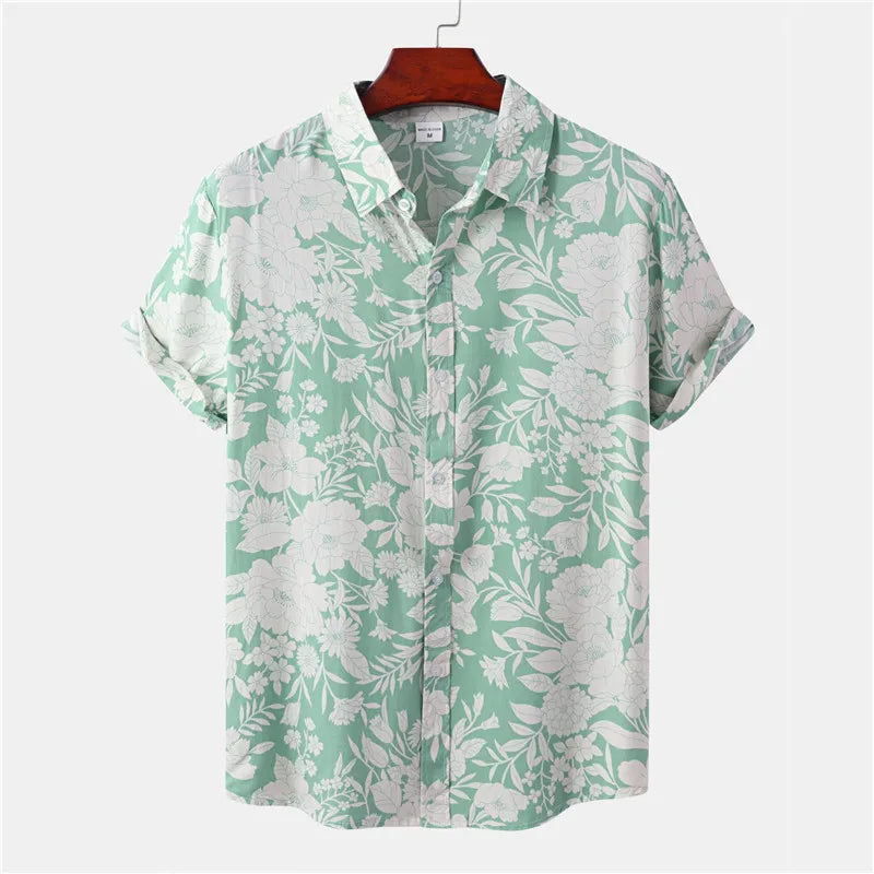 Light & Stylish Tropical Shirt with Floral Pattern for Men – Mateo-Green-White-S-Nora Luxe