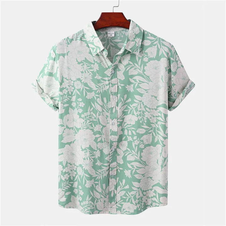 Light & Stylish Tropical Shirt with Floral Pattern for Men – Mateo-Green-White-S-Nora Luxe