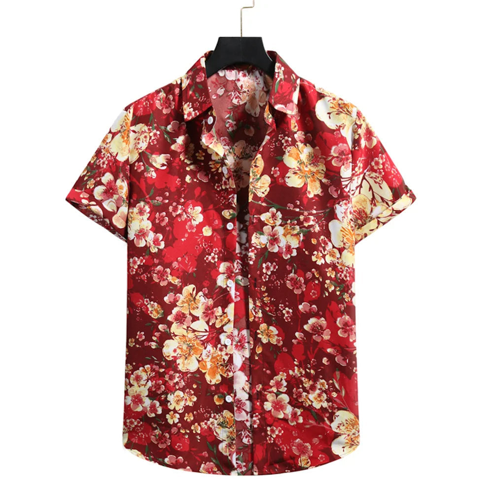 Light & Stylish Tropical Shirt with Floral Pattern for Men – Mateo-Red-Brown-S-Nora Luxe