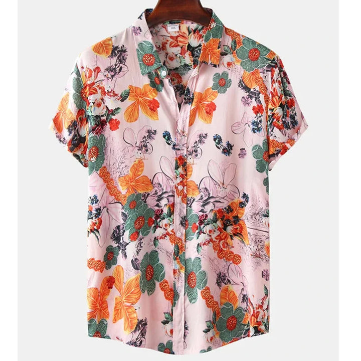 Light & Stylish Tropical Shirt with Floral Pattern for Men – Mateo-Rosa-Orange-S-Nora Luxe