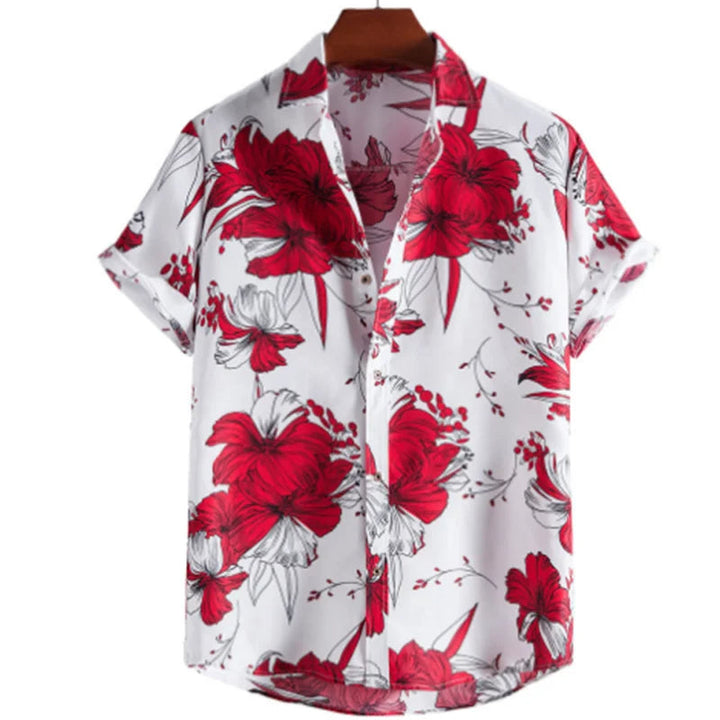 Light & Stylish Tropical Shirt with Floral Pattern for Men – Mateo-White-Red-S-Nora Luxe
