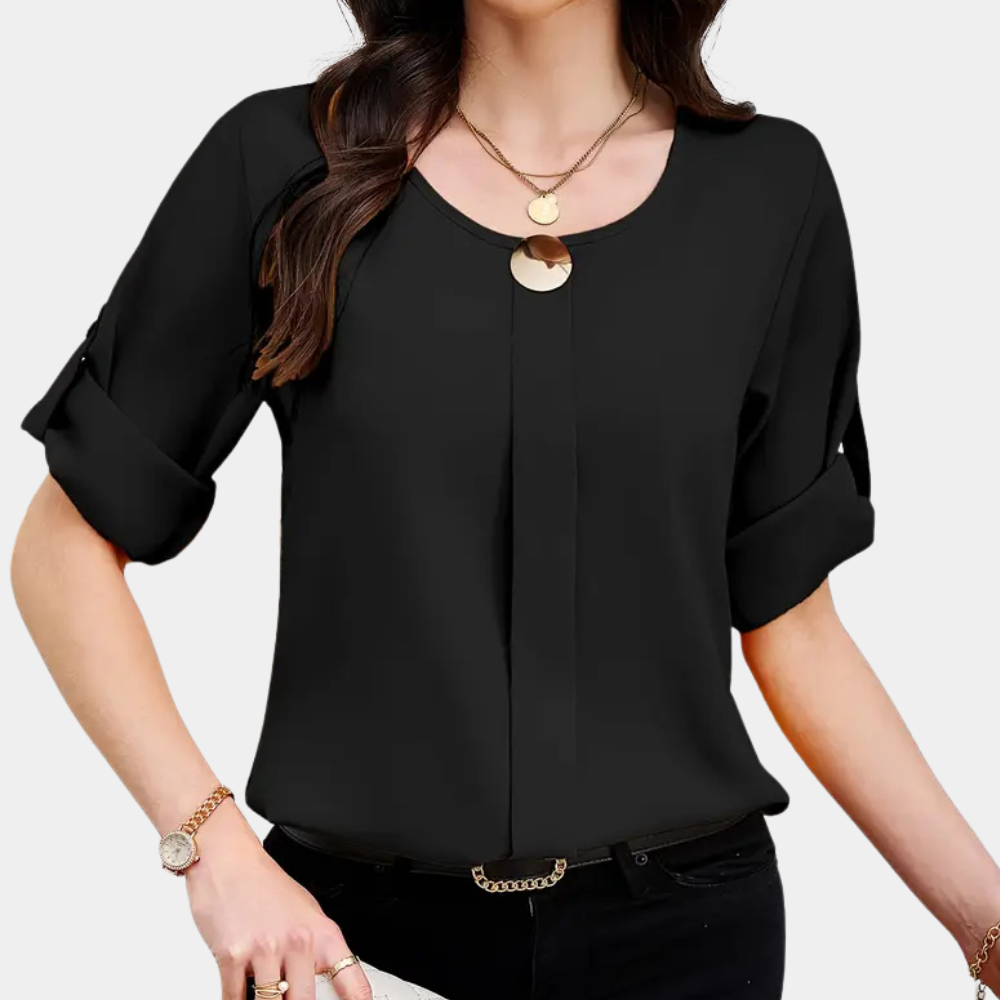 Lightweight Black Pleated Blouse for Women - Amira-XS-Nora Luxe