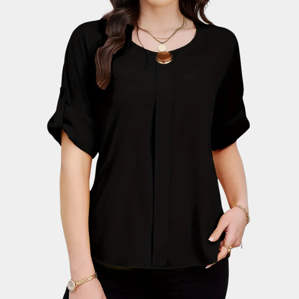 Lightweight Black Pleated Blouse for Women - Amira-XS-Nora Luxe