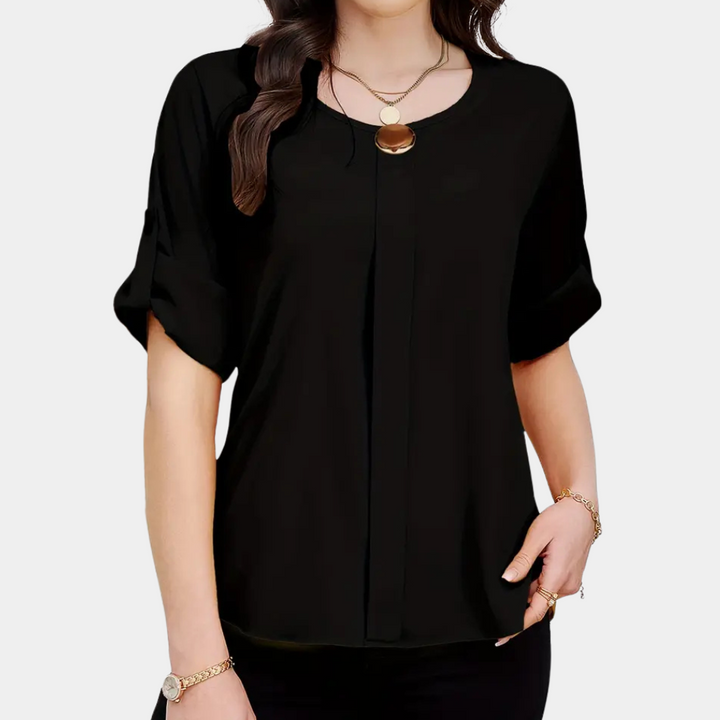 Lightweight Black Pleated Blouse for Women - Amira-XS-Nora Luxe
