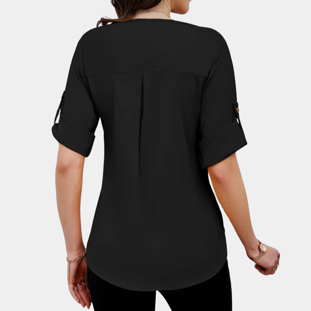 Lightweight Black Pleated Blouse for Women - Amira-XS-Nora Luxe