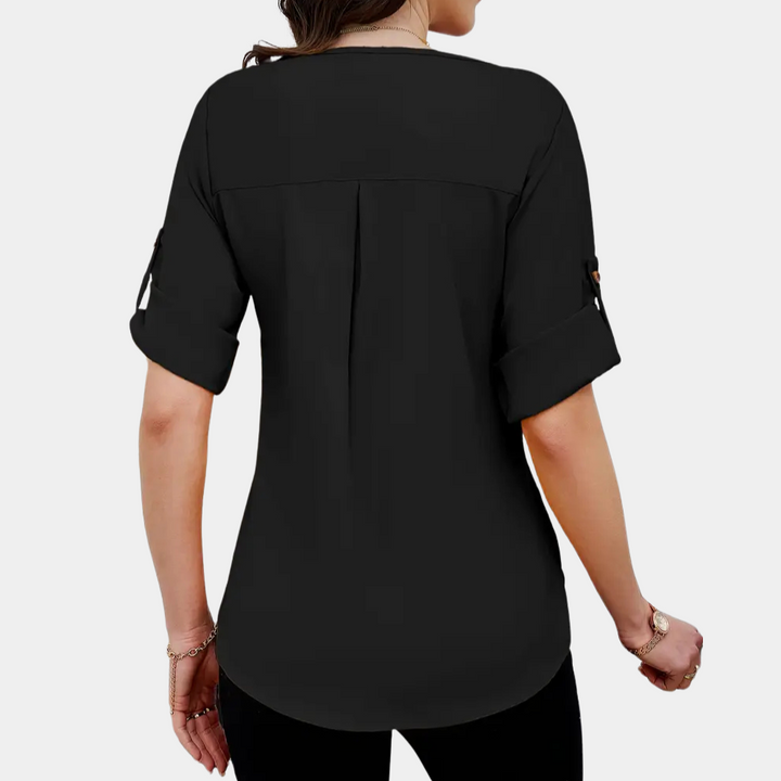 Lightweight Black Pleated Blouse for Women - Amira-XS-Nora Luxe